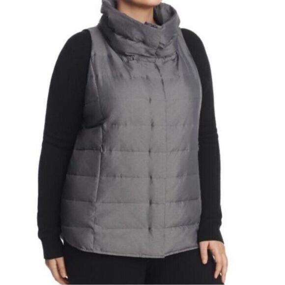 Eileen Fisher Melange Recycled Nylon Down Vest gray sz XL - Picture 1 of 7